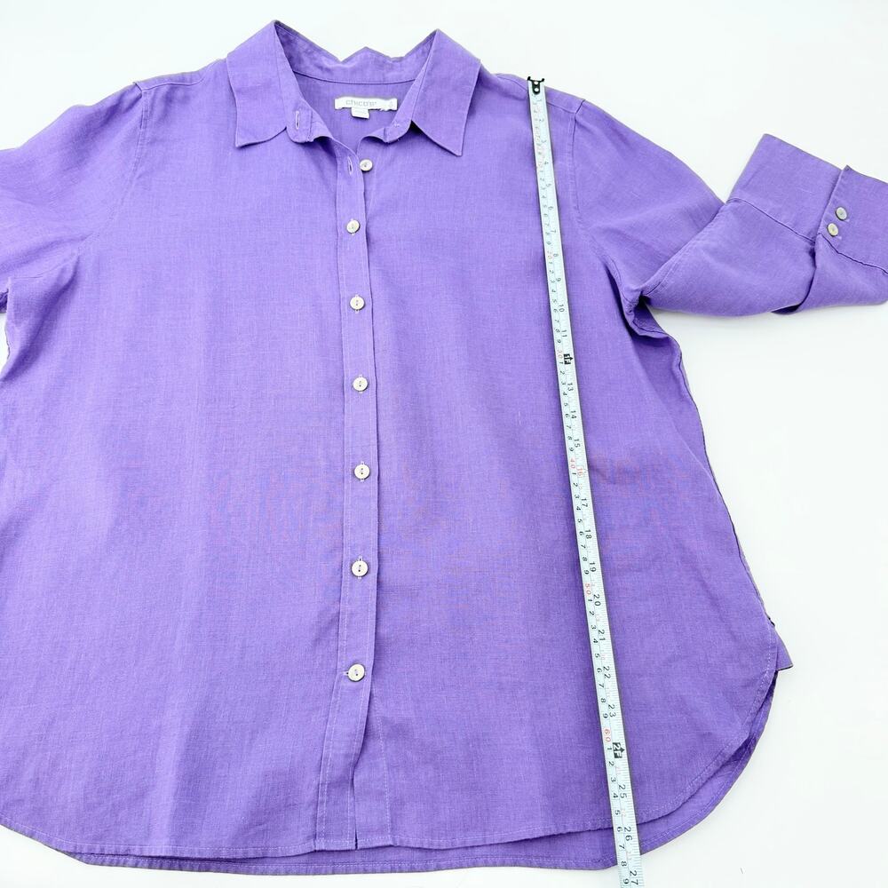 Chico’s 100% Linen Purple Button Front 3/4 Sleeve Blouse Size 2 US 12 - Picture 5 of 10